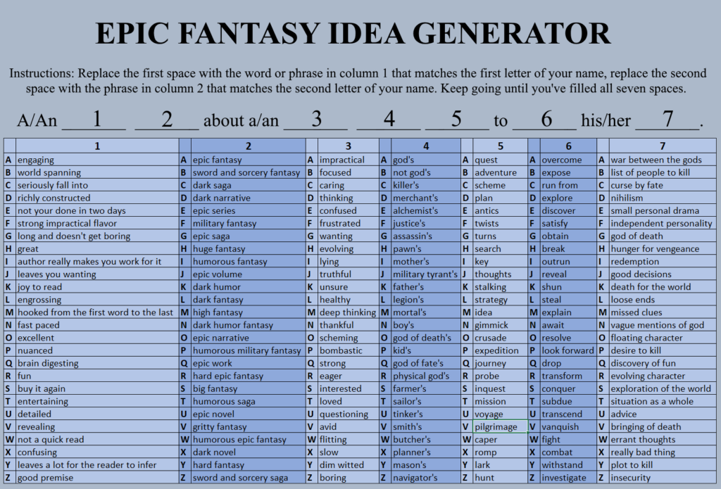 Epic Fantasy Book Idea Generator